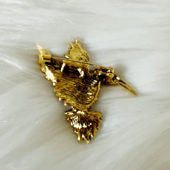 Vintage Style Gold-tone AB Crystal Rhinestone Humming Bird Brooch Pin Pink Green - Picture 6 of 10